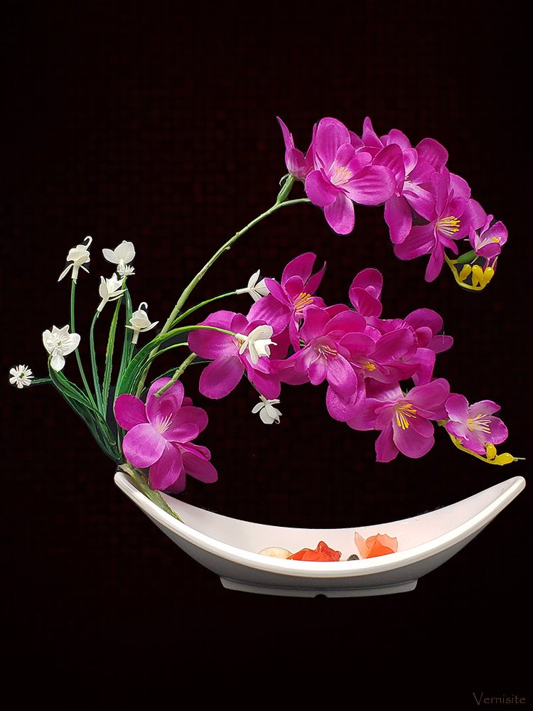 Japanese Orchid in Bonsai Style Vase - Purple Flower Decor