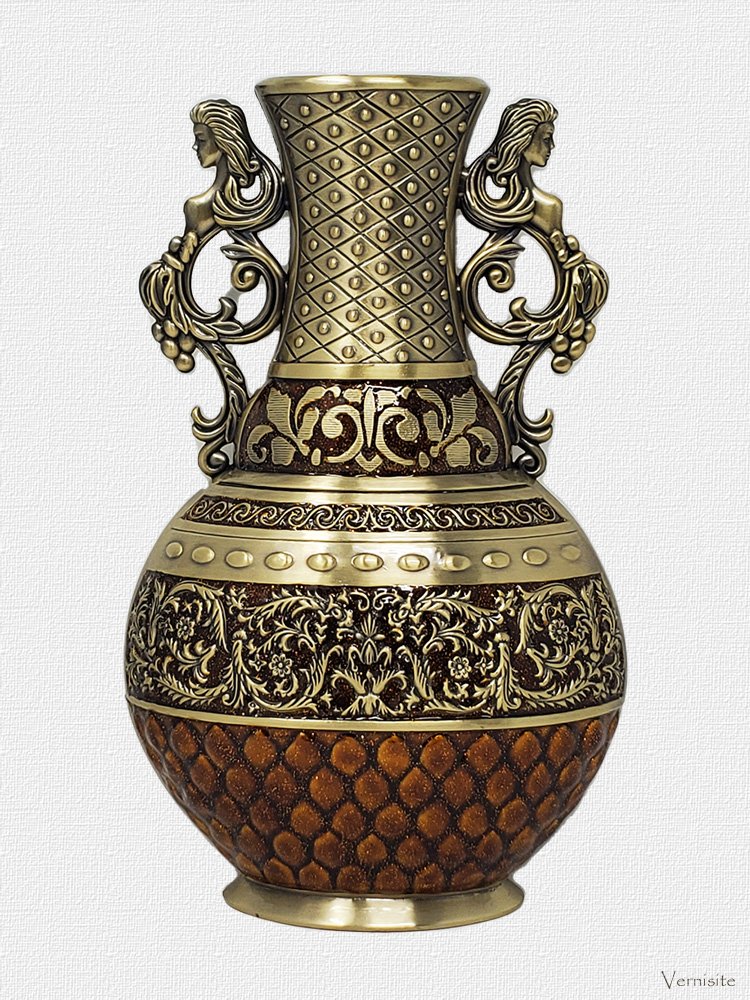 Antique Inspired Metal Amphora - Vintage Angel Vase Decor