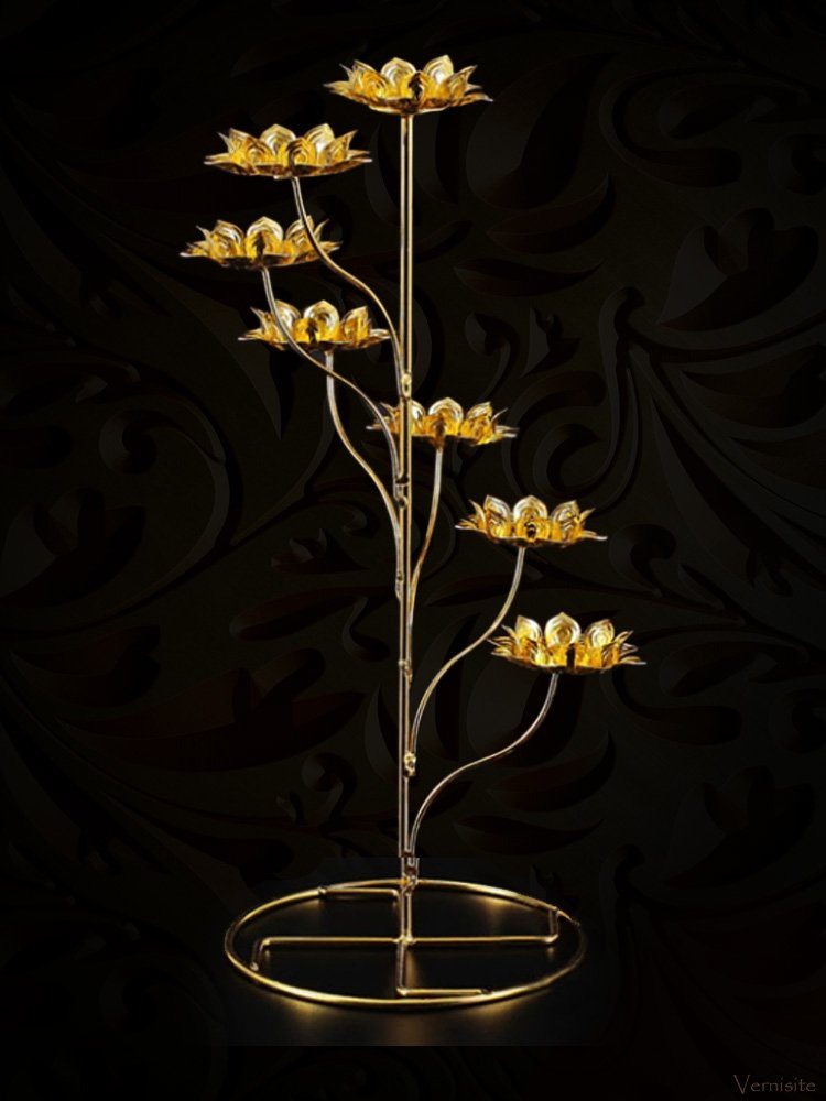Buddhism Tree Metal Candle Holder - Gold Color Statue