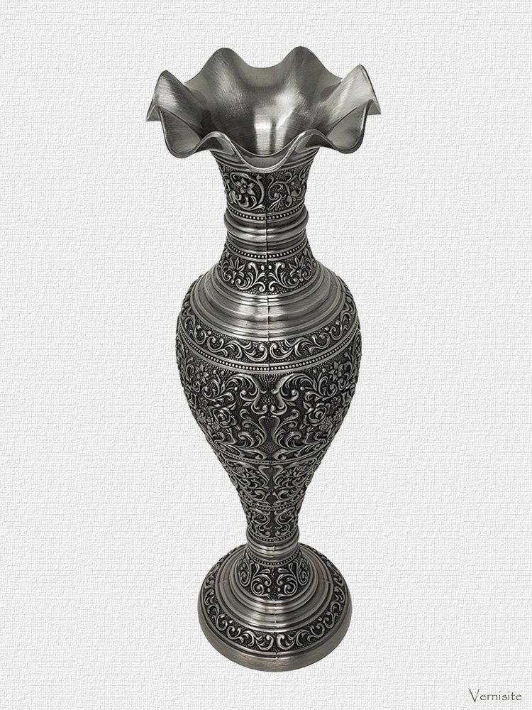 Handcrafted Silver Floral Metal Vase | Vintage Embossed Decorative Home Accent - Image 3