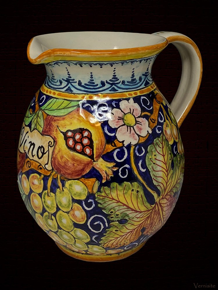 Painted Ceramic Wine Pitcher - Italian Artisanal Food Safe Art