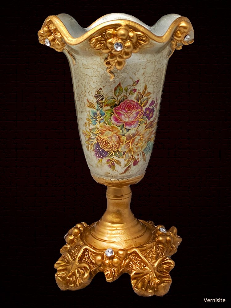 Decorative Trophy-Style Vintage Vase With Floral Painting