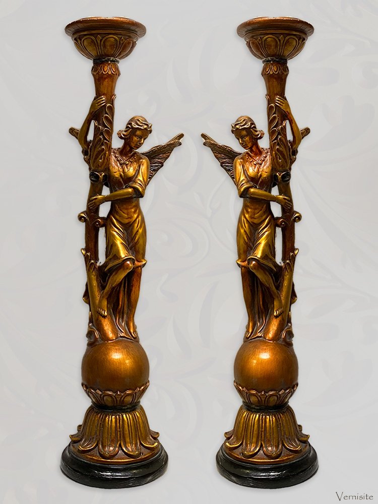 Majestic Angels of Light Sculpture - Decorative Angelic Candlesticks