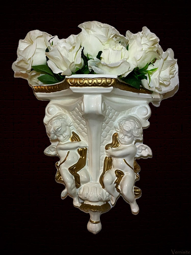 Winged Baby Angel Sculpture - Decorative Wall Vase