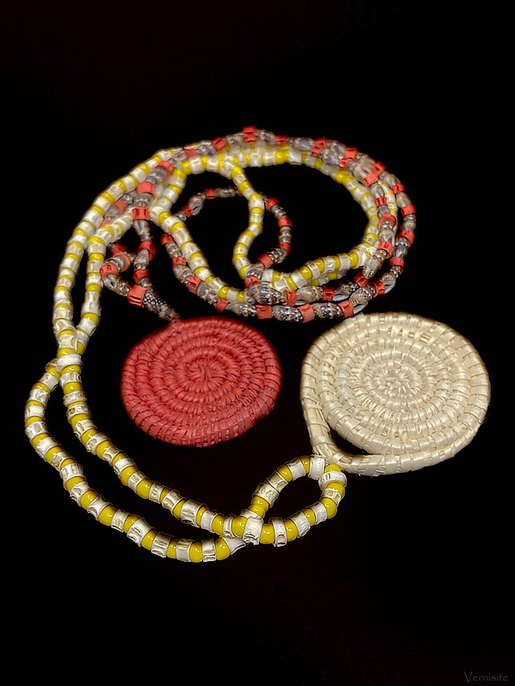 Navajo Handcrafted Fabric Necklace with Beaded Pendant | Artisan Boho Statement Jewelry
