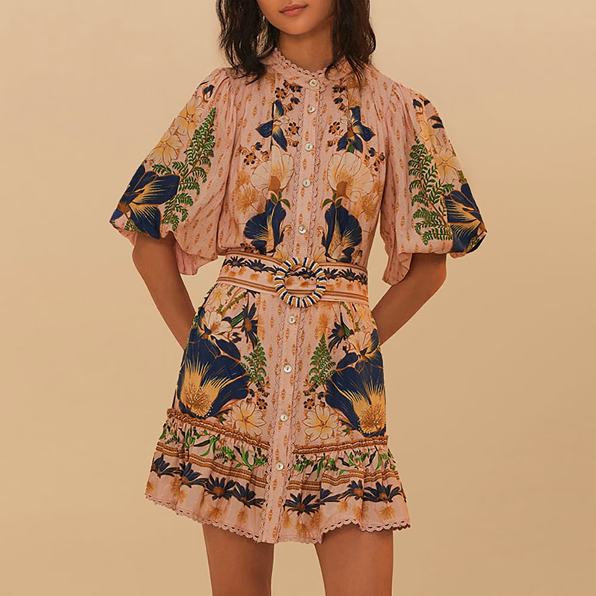 AFP - Farm Rio The Dream Garden Cotton-Blend Mini Dress