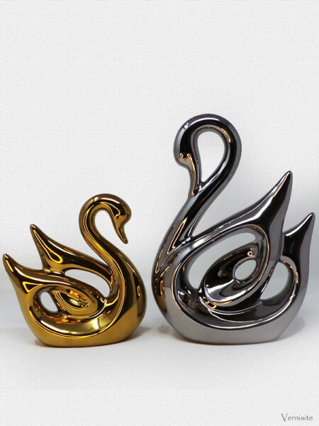Gold Silver Swans Sculpture - Symbol of Grace and Beauty Statue