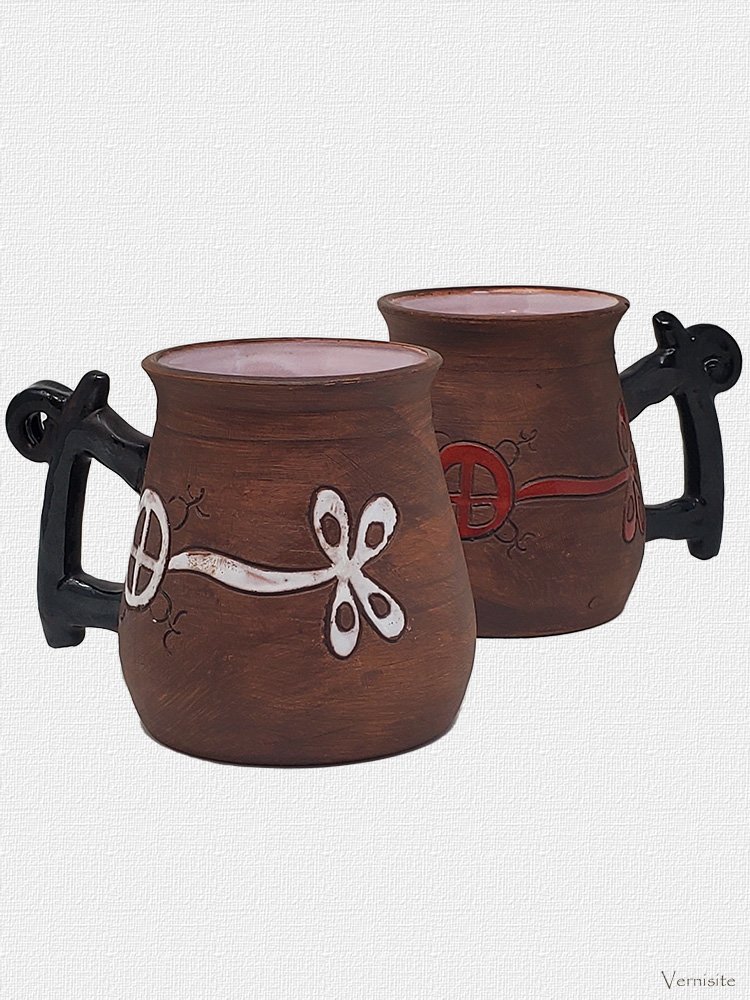 Handcrafted Armenian Mugs with Handles - Ancient Ceramic Design