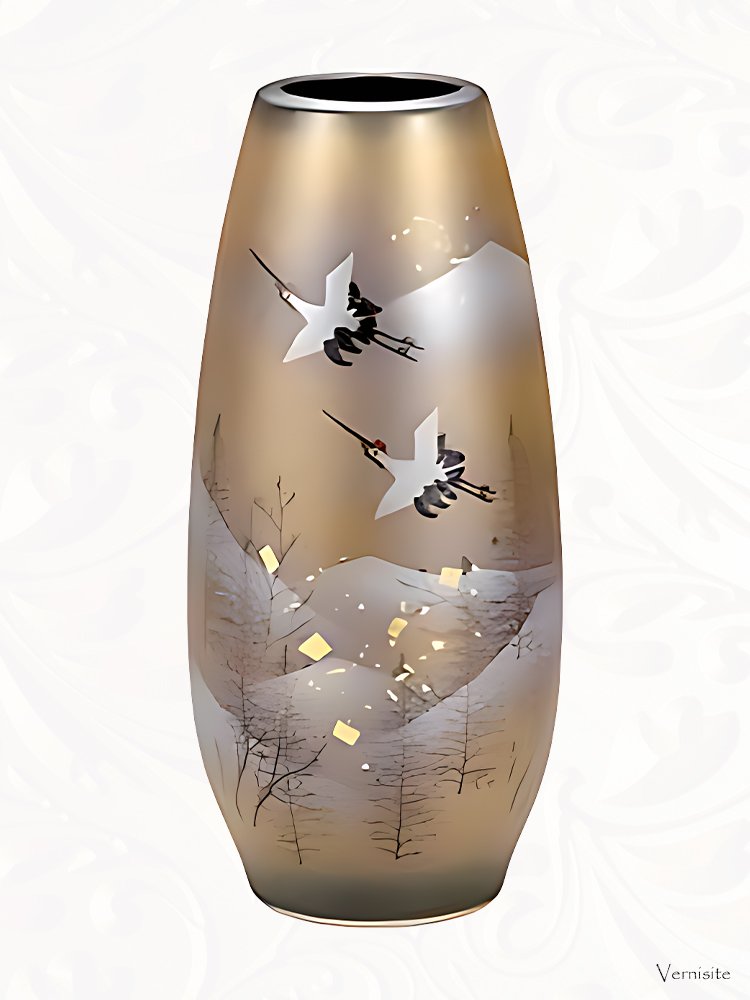 Decorative Vase Featuring Flying Cranes above Trees - Gift
