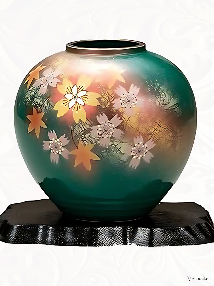 Japanese Pottery Vase with painted Mai Flowers - Gift