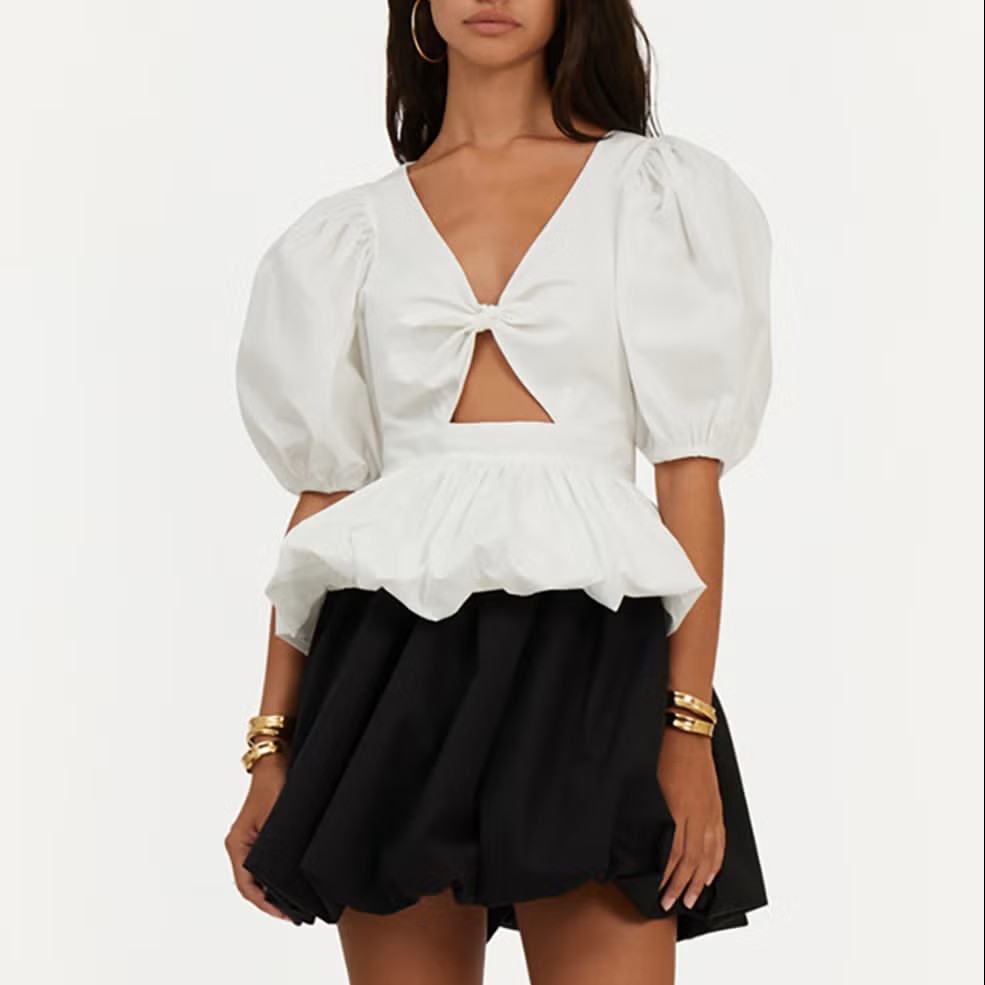 AFP - ROTATE Birger Christensen Puff Sleeve Cotton-Blend Poplin Top