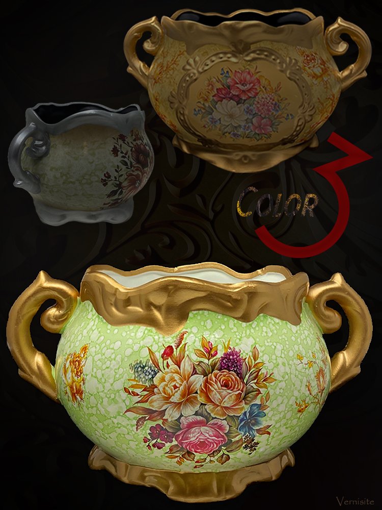 Jardiniere Candy Dish Decor - Classic Floral Blossoms Painting