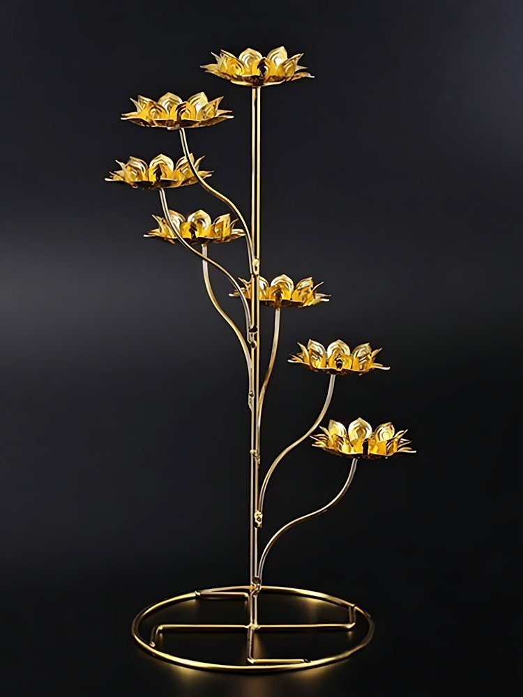 Gold Color Metal Candle Holder - Buddhism Tree Statue