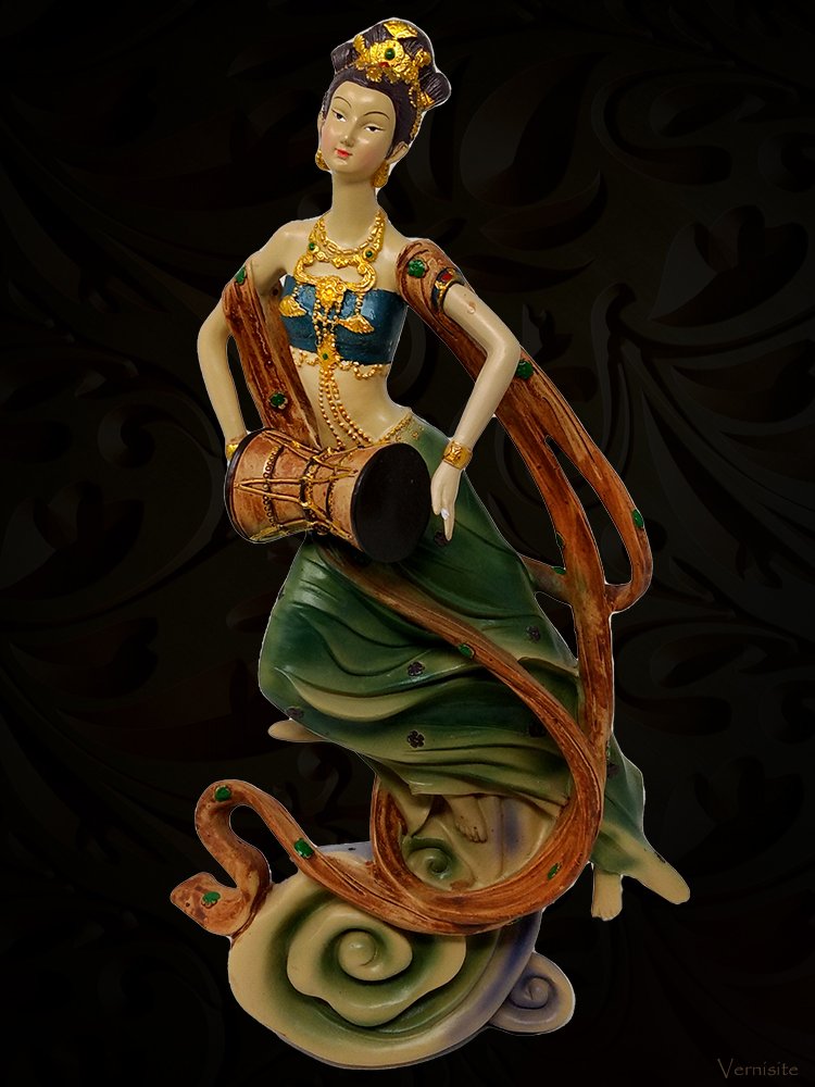 Elegant Dancer Figurine - Oriental Art Lady with Drum Statue