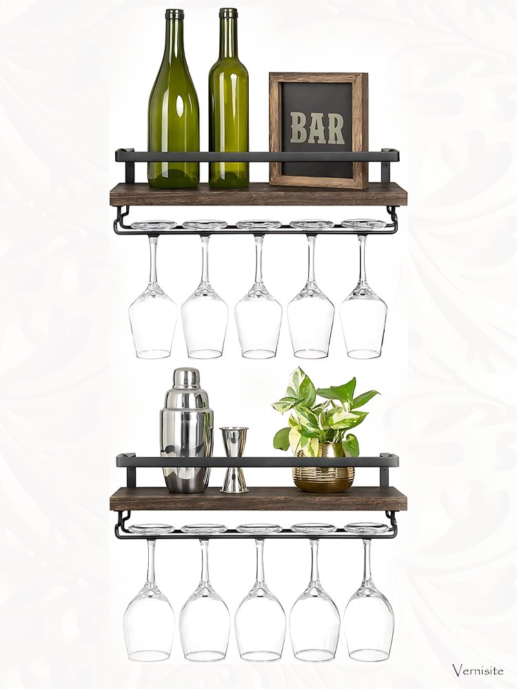 Rustic Wood Floating Shelves for Wine Bottles and Glasses - Gift