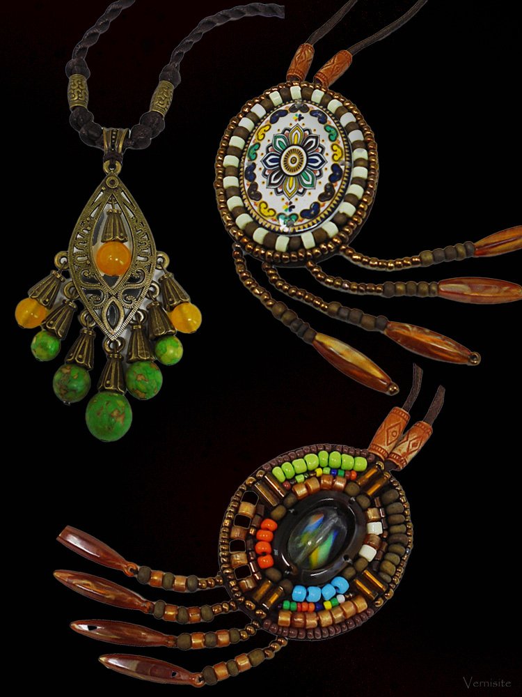Nepal Artisanal Leather & Stone Necklace | Handcrafted Vintage Round Pendant
