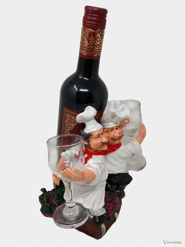 Chef Wine Bottle Holder & Glass Rack Figurine | Decorative Kitchen Counter Wine Rack Sculpture