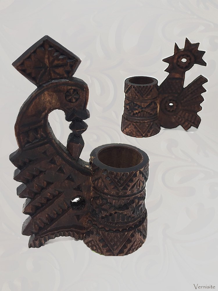 Handcrafted Romanian Wooden Candle Holder | Ethnic Curved Pattern Mythical Decor
