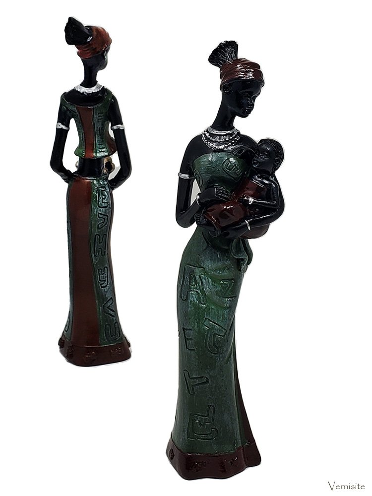 Handcrafted African Women Figurines Set | 3-Piece Ethnic Doll Carving Statues for Cultural Home Decor - Image 4