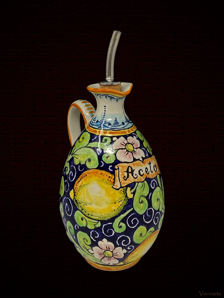 Hand-Painted Italian Ceramic Vinegar Cruet with Cork | Parrini Ceramic Art