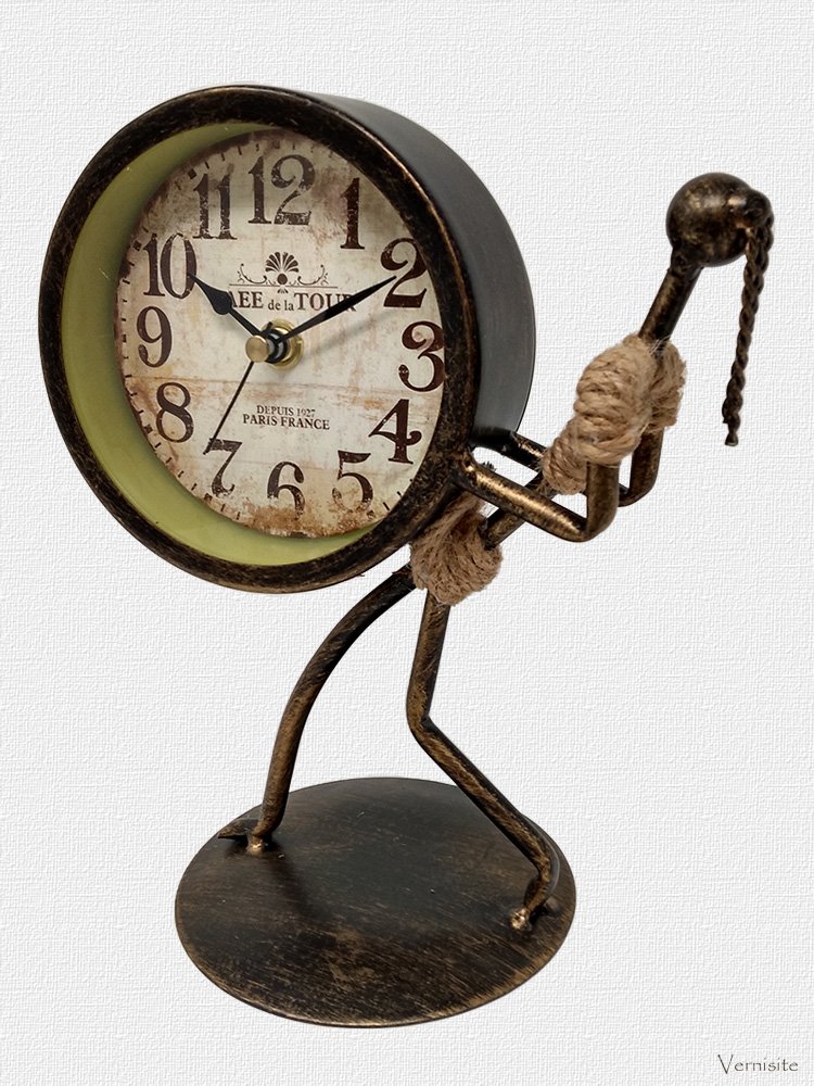 Handcrafted Parisian Vintage Table Clock Sculpture | Rustic Metal Desktop Home Décor