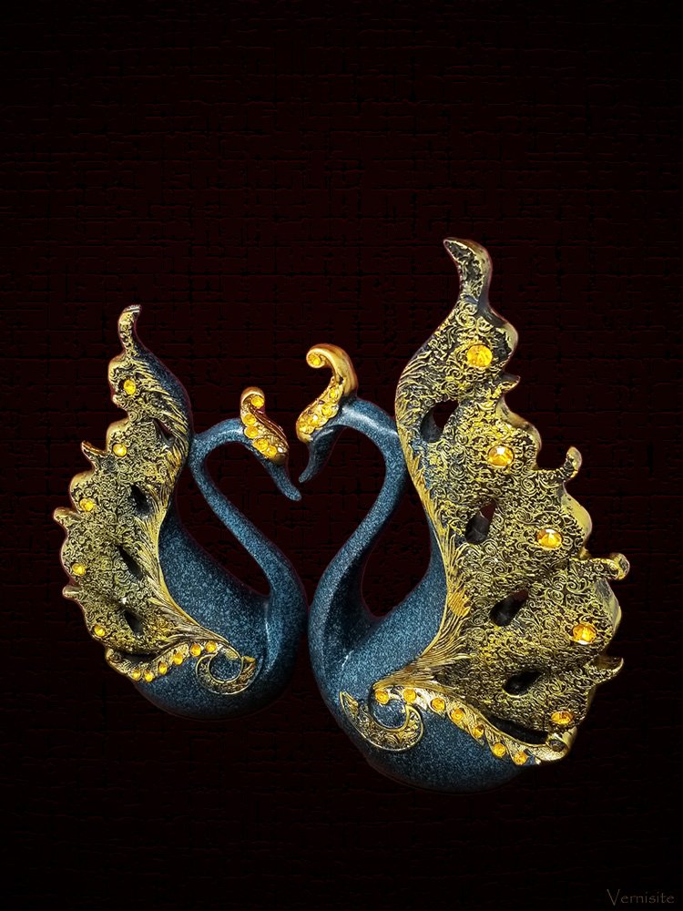 Elegant Colorful Swan Couple Figurine | Romantic Bird Sculpture Home Decor