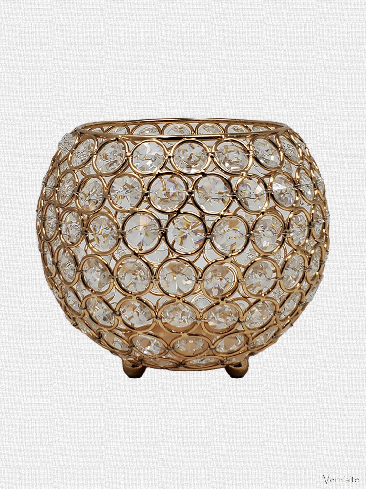 Elegant Crystal Votive Candle Holder with Gold Metal Base | Modern Tealight Lantern Vase