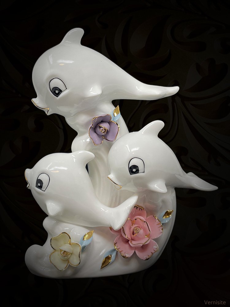 Ceramic Dolphins Friendship Art Sculpture | Symbolic Marine Life Unity Statue | Vernisite