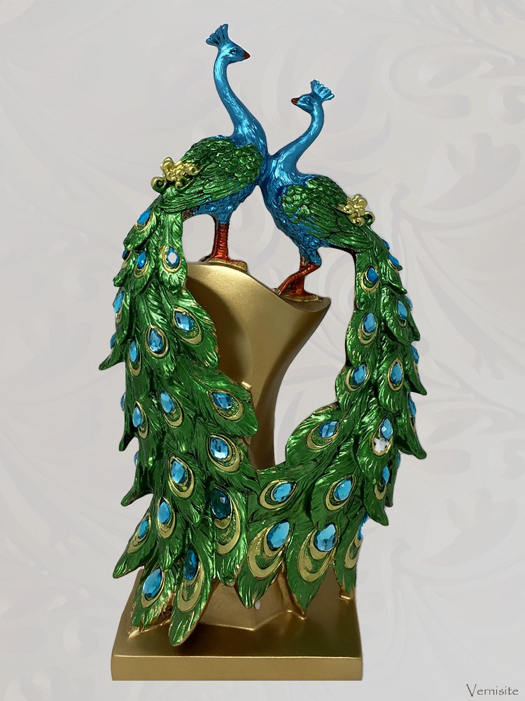 Elegant Peacock Love Sculpture - Colorful Tabletop Decor
