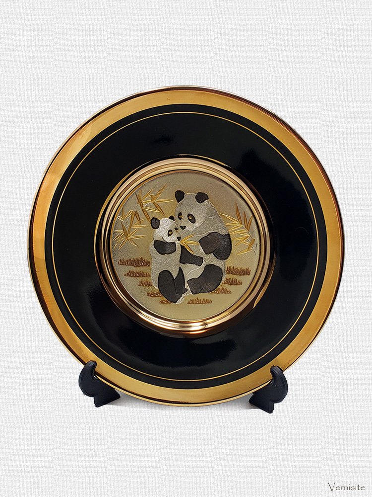 Authentic Japanese Chokin Art Panda Decorative Plate | Gold Gilded Ceramic Fine Art & Unique Collector Gift