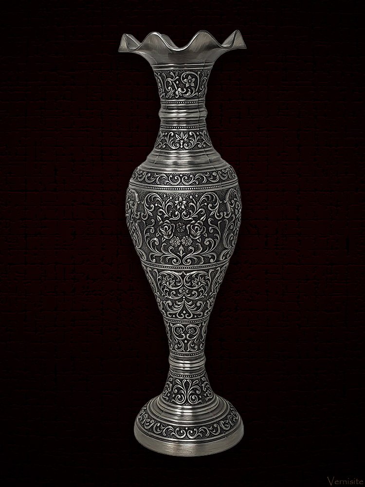 Handcrafted Silver Floral Metal Vase | Vintage Embossed Decorative Home Accent