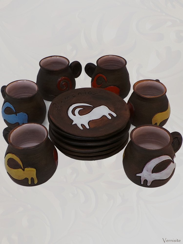 Handcrafted Armenian Ceramic Coffee Mug Set | Authentic Ancient Clay Art