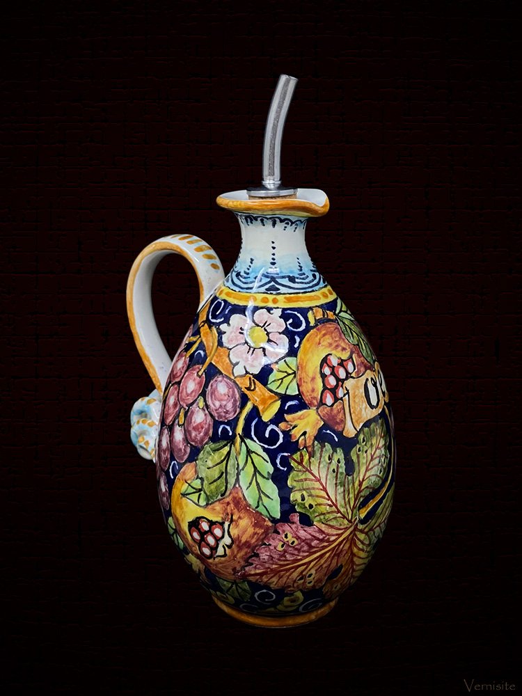 Hand-Painted Italian Ceramic Oil Cruet | Food-Safe Decorative Olive Oil Bottle