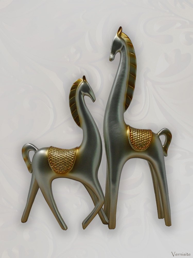 Romantic Pair of Horses Love Figurine | Silver & Gold Intertwined Mane Anniversary Sculpture