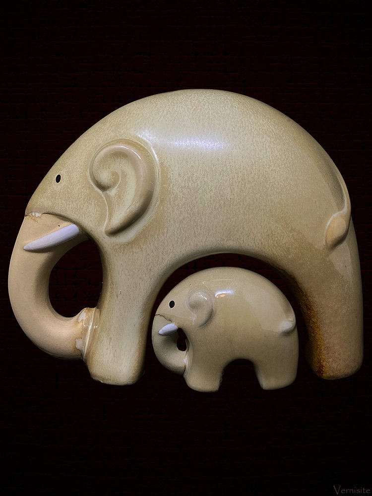 Ceramic Elephant Family Statue Set | Symbolic Good Luck Animal Sculpture