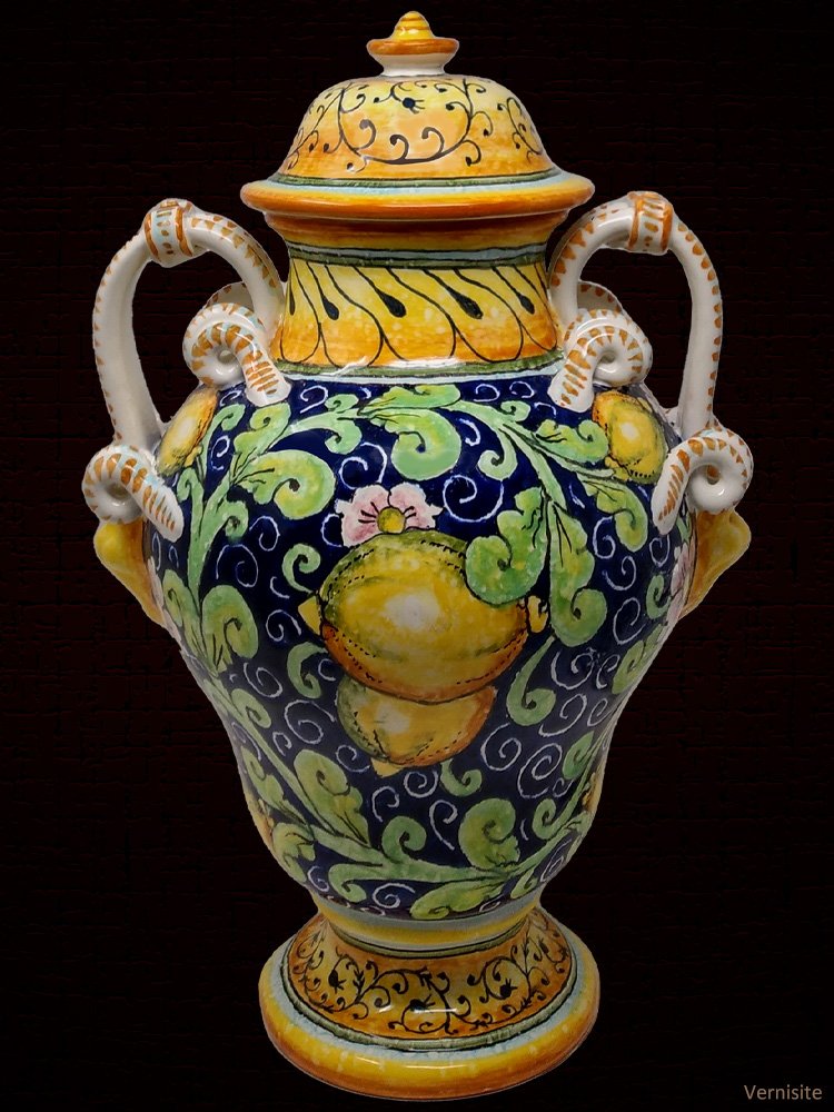 Italian Ceramic Amphora Vase | Large European Decorative Jar