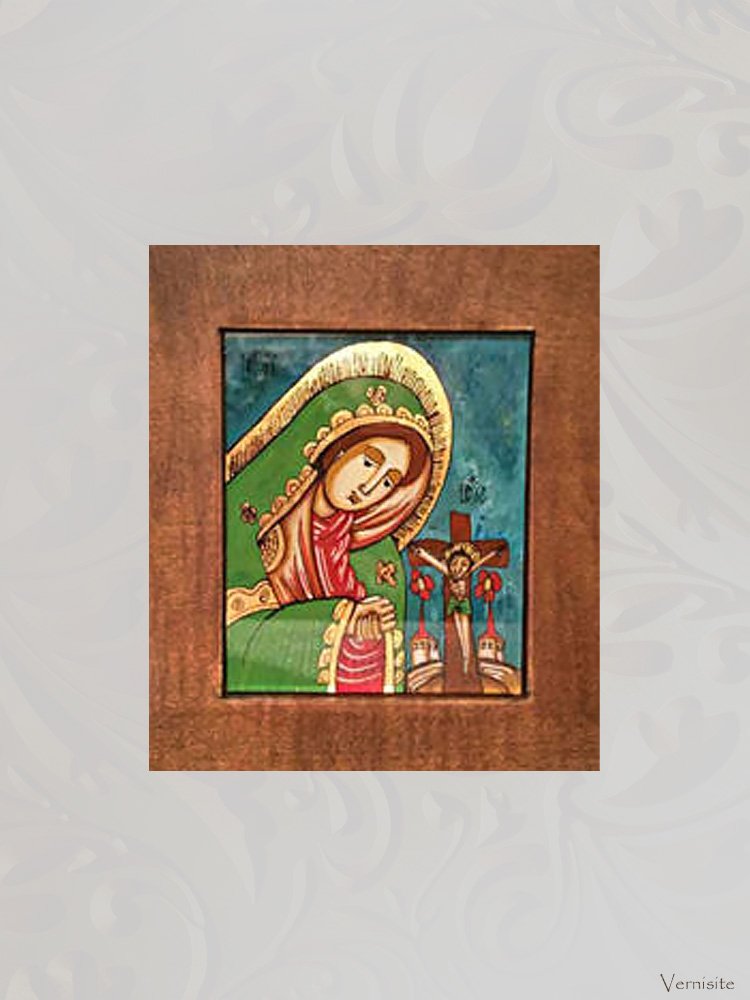 Virgin Mary Wall Art Hand-Painted Wood and Glass Mother of Jesus Decor