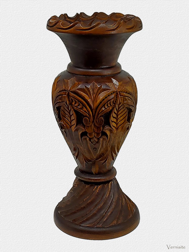 Handcrafted Armenian Wooden Vase | Traditional Grapes & Leaves Carved Decorative Vase