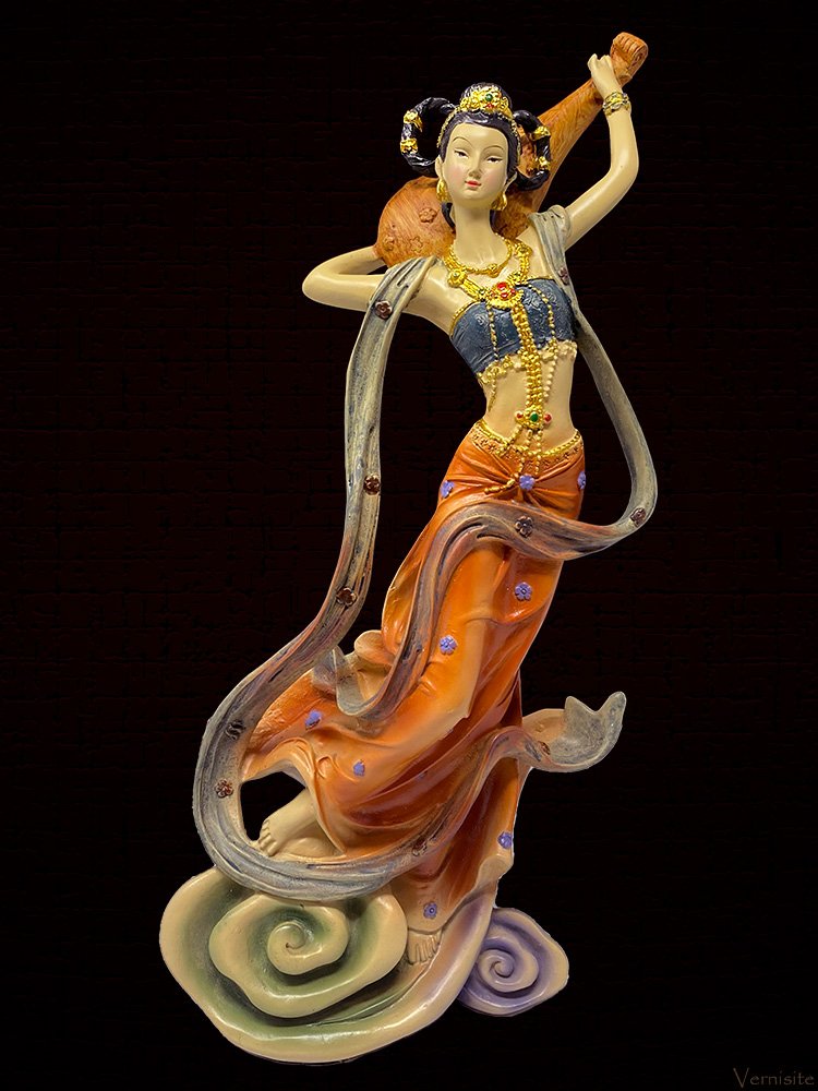 Handcrafted Chinese Lady Dancer with Mandolin Statue | 12" Cultural Figurine