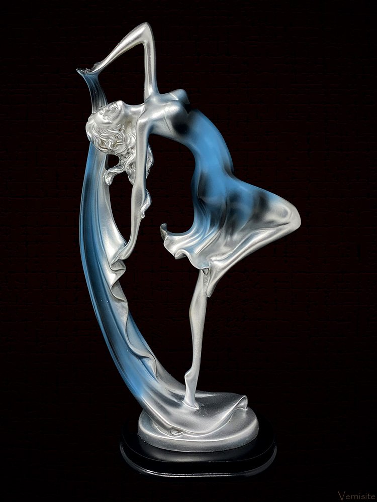 Elegant Blue and Silver Ballerina Statue | Graceful Dancing Woman Sculpture