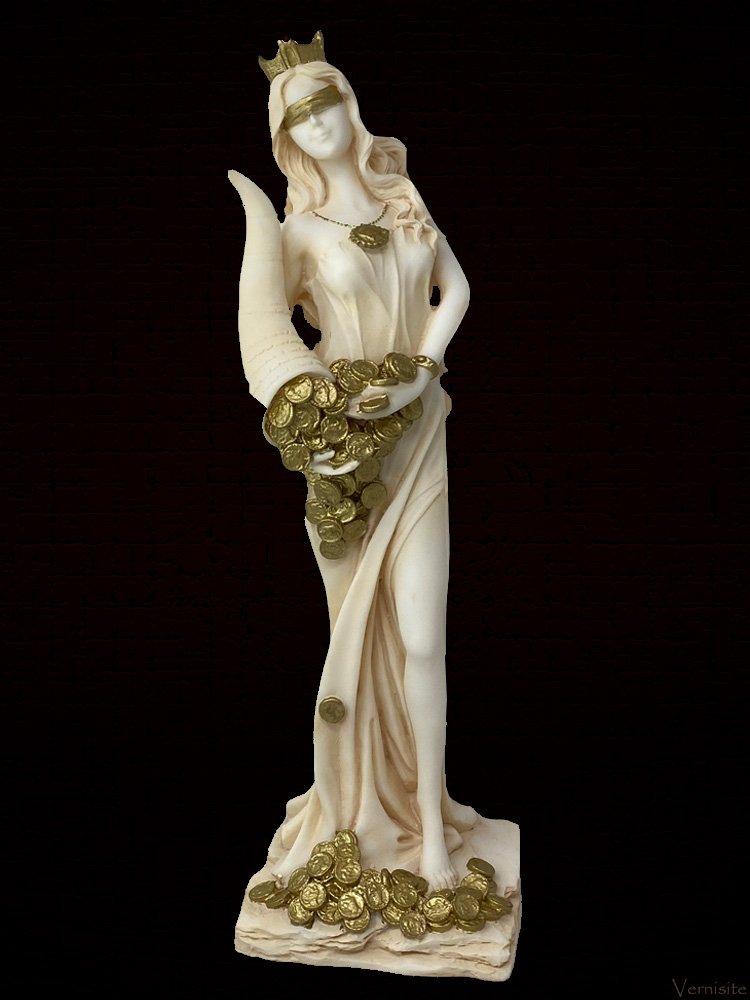 Handcrafted Tyche Goddess of Fortune Statue | Cornucopia of Prosperity Sculpture