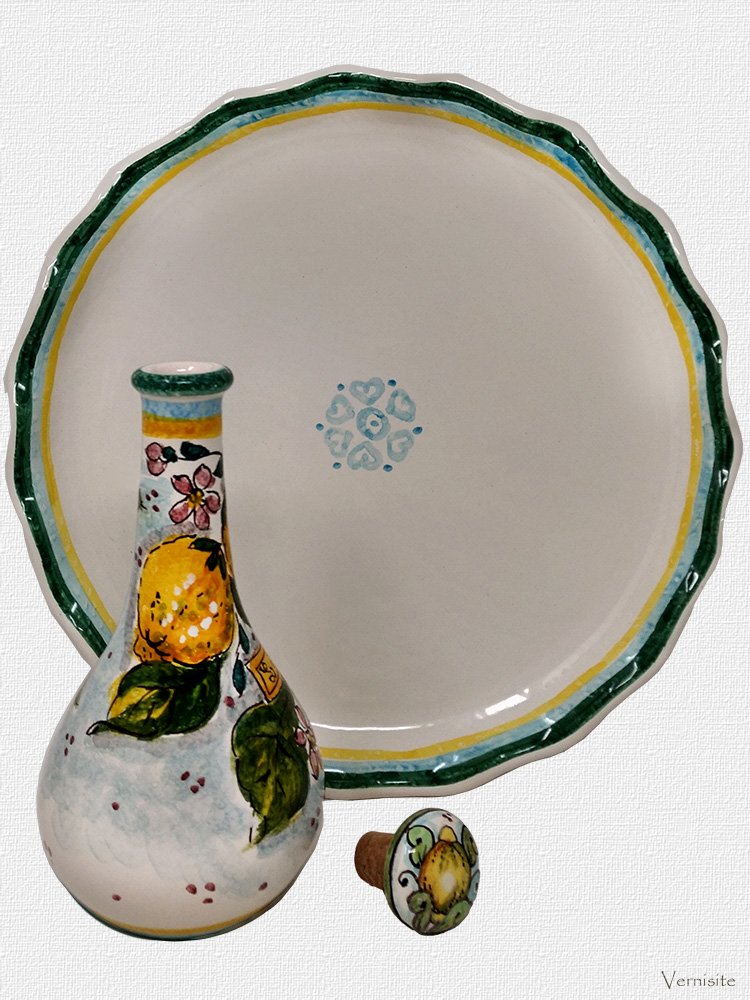 Handmade Italian Ceramic Limoncello Set | 8-Piece Tuscan Pottery with Bottle, Tray, and 6 Serving Cups