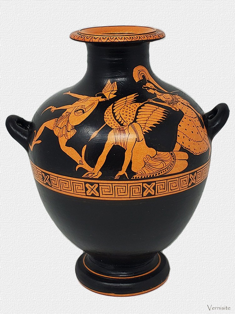 Athena and Perseus Greek Black Amphora Vase | Handcrafted Mythology Art