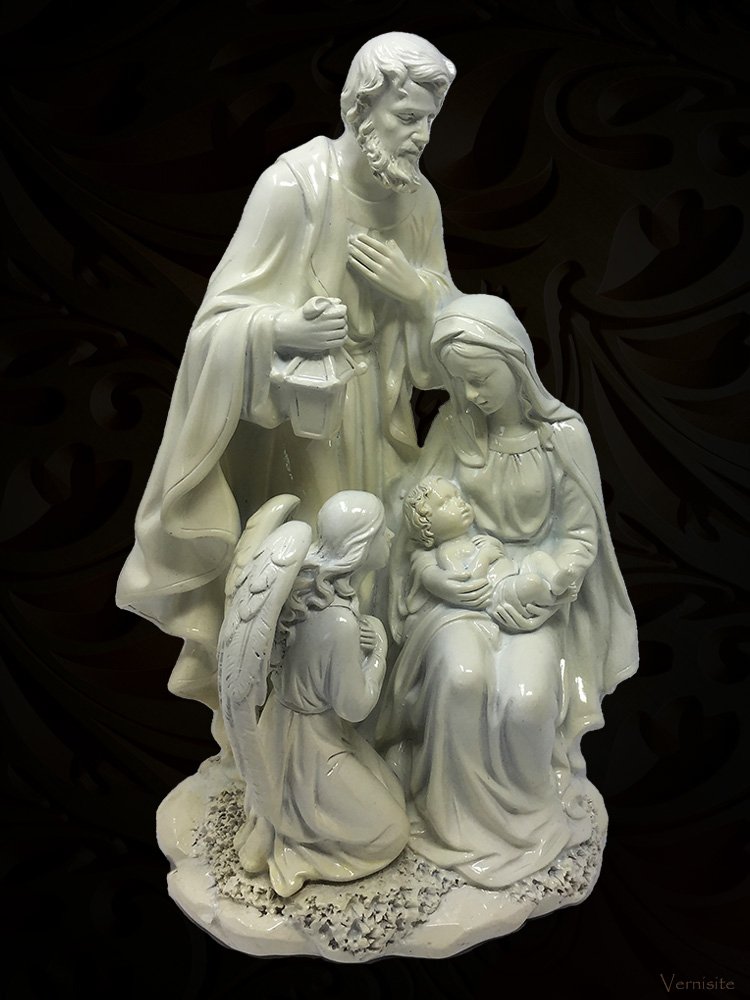 Holy Family with Praying Angel Statue | Christian Religious Handcrafted Sculpture