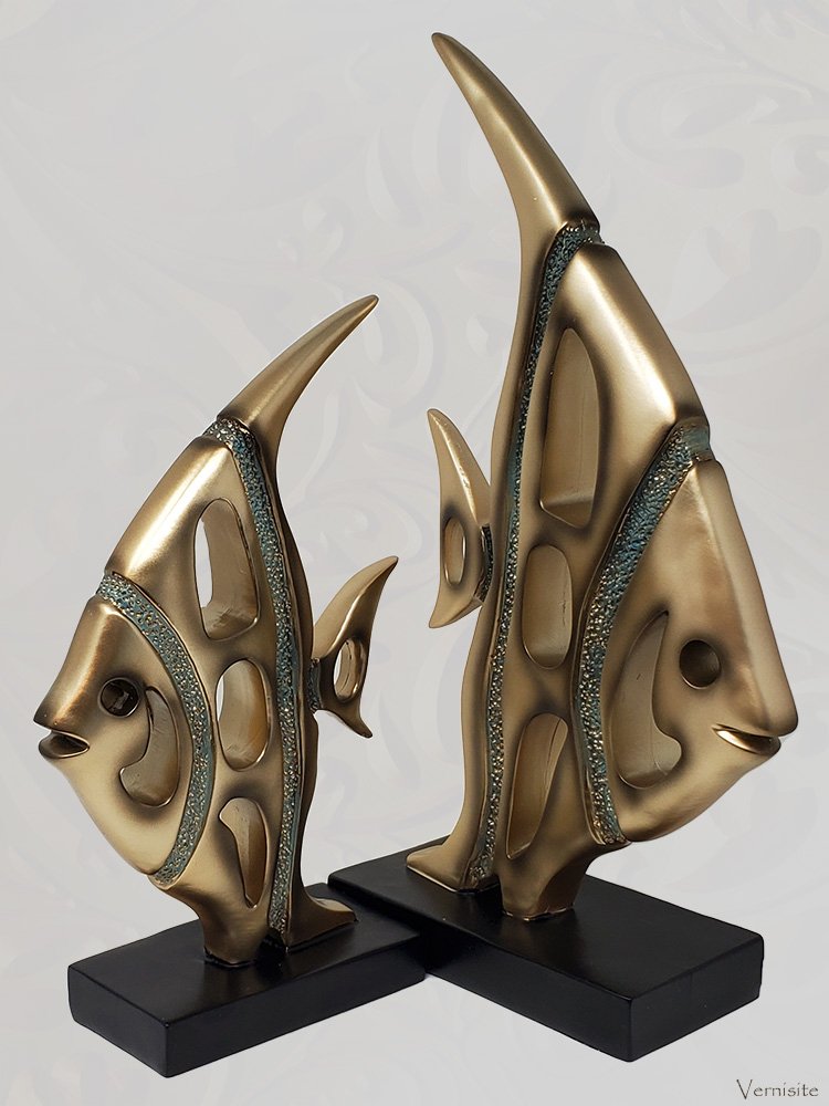 Vernisite-art-gift-statue-modern-classic-ancient-sculpture-Elegant Gold Angelfish Statues HandcraftedHome vernisite