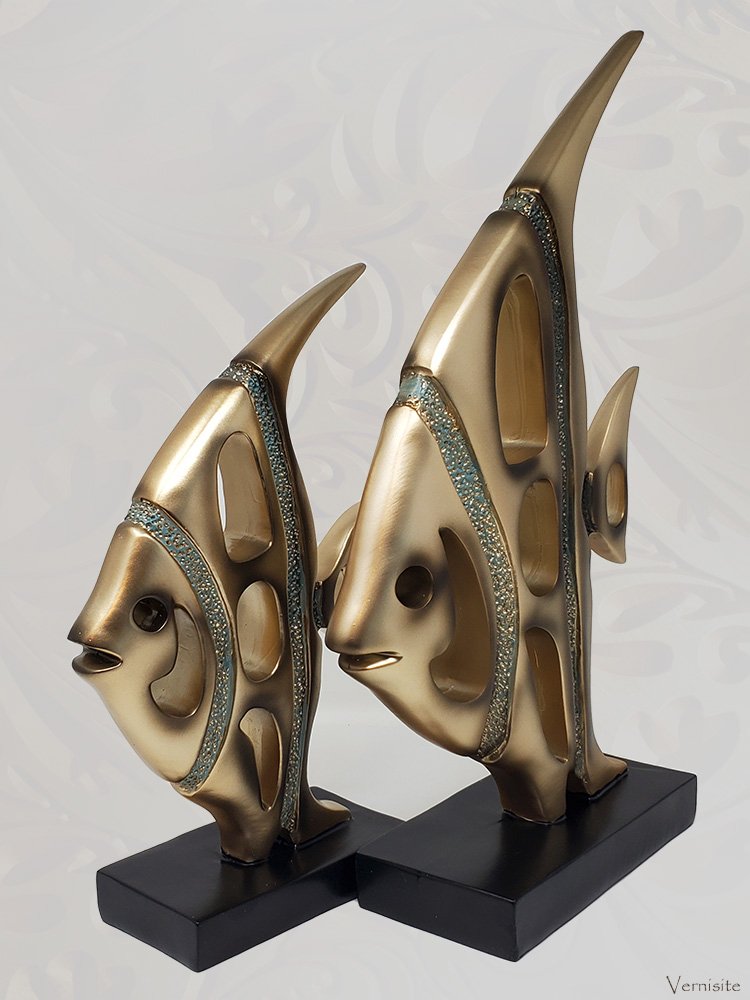 Vernisite-art-gift-statue-modern-classic-ancient-sculpture-Elegant Gold Angelfish Statues HomeDecorTrends vernisite