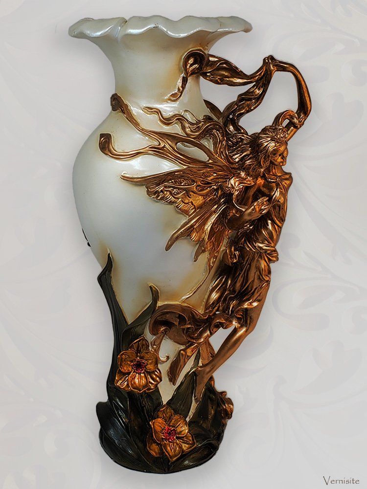 Large Angelic White Ceramic Vase Statue | Elegant Fairy Relief Urn