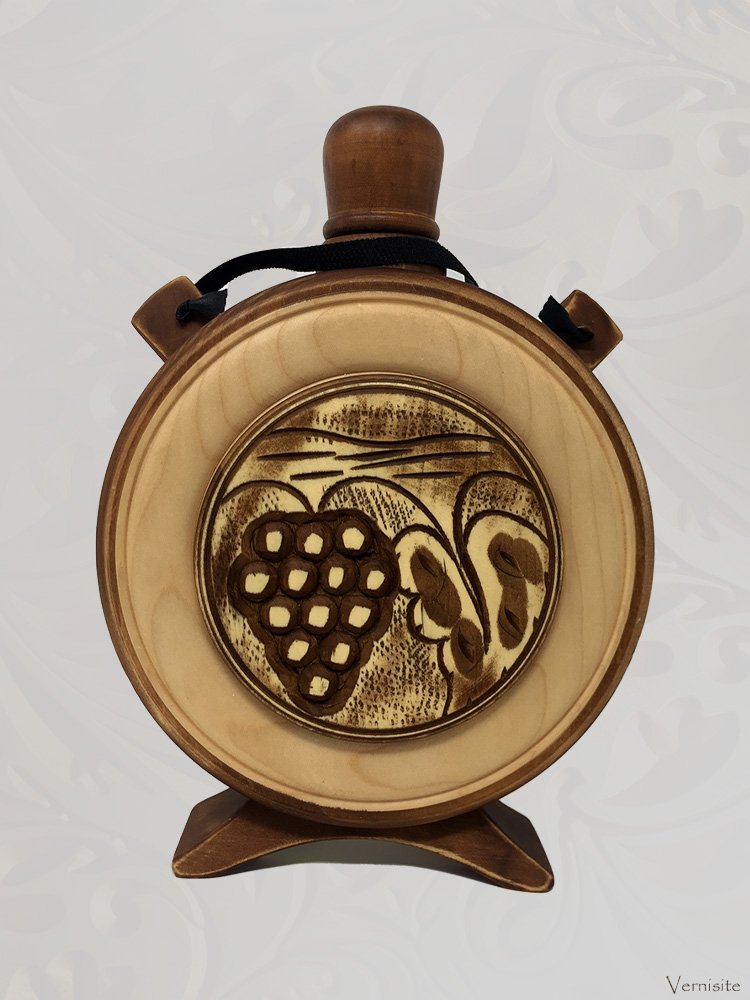 Handcrafted Romanian Wooden Covered Bottle | Artisanal Ethnic Home Bar Decor & Unique Gift