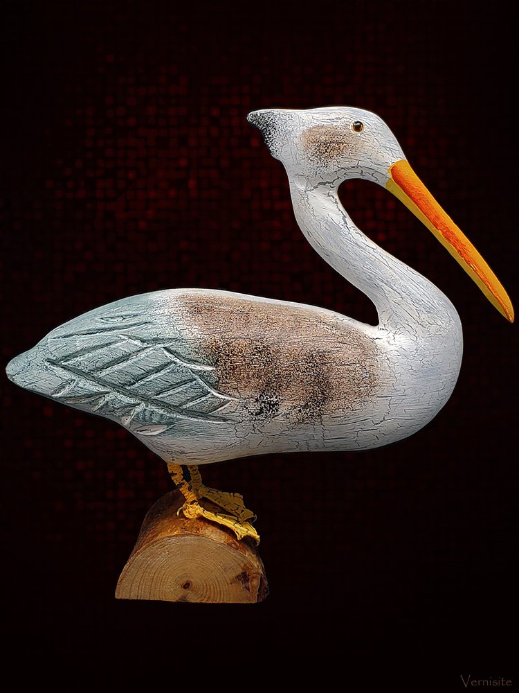 Handcrafted Wooden Pelican Sculpture | Nature-Inspired Coastal Bird Decor