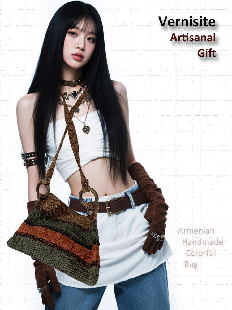 Handmade Armenian Earth-Tone Artisan Crossbody Bag  | Traditional Ethnic Shoulder Purse